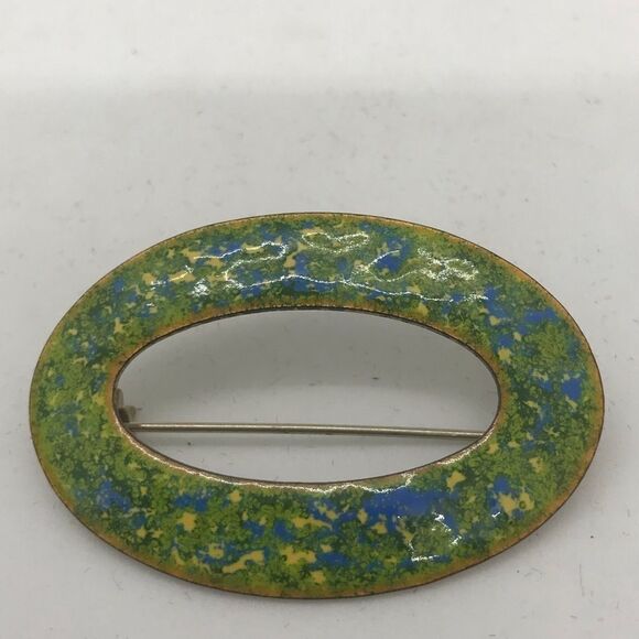 Vintage Enamel Oval Brooch 50s Mid Century Modern - Picture 13 of 13